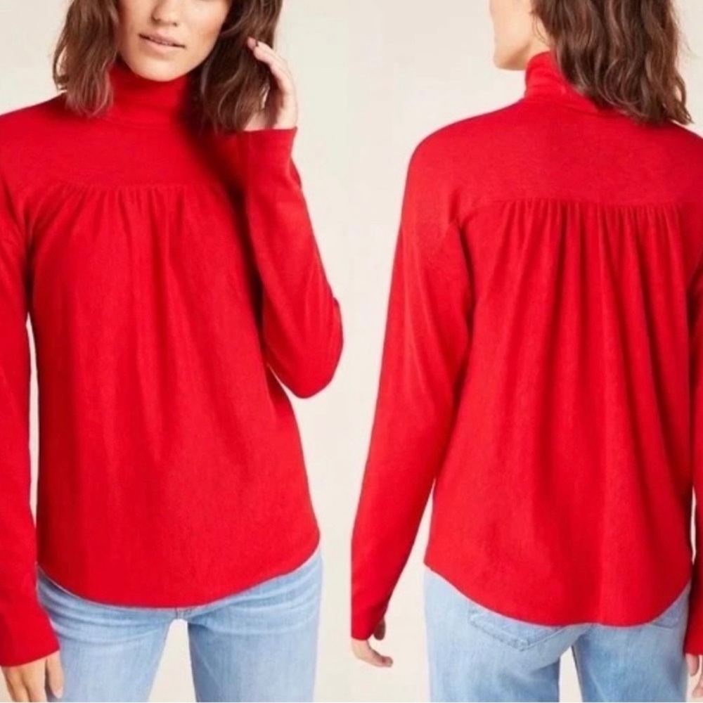 Maeve by Anthropologie | Mariah Gathered Turtleneck Lightweight Sweater Red (M) - Picture 1 of 16